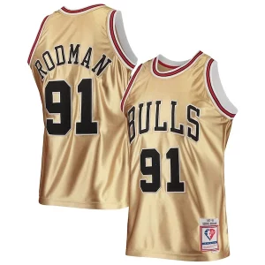 Atractivo Dennis Rodman Chicago Bulls 75th Anniversary 1997/98 Hardwood Classics Swingman Jersey Gold