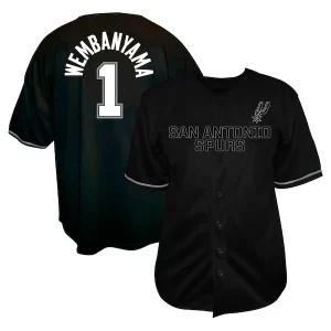 Atractivo Lujoso Maravilloso Victor Wembanyama San Antonio Spurs Profile Big & Tall Name & Number Button Up Jersey Black