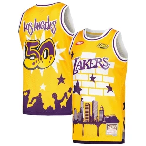 Bonito Atractivo Los Angeles Lakers x Tats Cru Hardwood Classics Fashion Jersey Gold