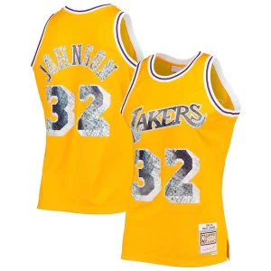 Bonito Clásico Magic Johnson Los Angeles Lakers 1984/85 Hardwood Classics NBA 75th Anniversary Diamond Swingman Jersey Gold