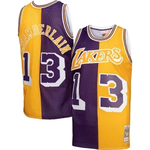 Comodo Lujoso Wilt Chamberlain Los Angeles Lakers Hardwood Classics 1971/72 Split Swingman Jersey Purple/Gold
