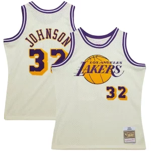 Delicioso Bonito Moderno Magic Johnson Los Angeles Lakers Chainstitch Swingman Jersey Cream