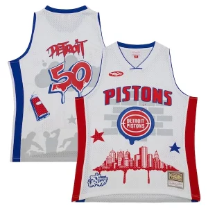 Delicioso Detroit Pistons x Tats Cru Hardwood Classics Fashion Jersey White