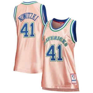 Duradero Dirk Nowitzki Dallas Mavericks Women's 75th Anniversary Rose Gold 1998 Swingman Jersey Pink