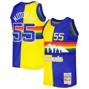 Elegante Magnífico Dikembe Mutombo Denver Nuggets Hardwood Classics 1991/92 Split Swingman Jersey Royal/Gold