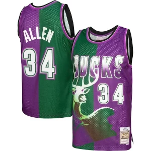 Elegante Perfecto Comodo Ray Allen Milwaukee Bucks Hardwood Classics 1996/97 Split Swingman Jersey Green/Purple