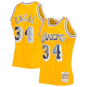 Elegante Shaquille O'Neal Los Angeles Lakers 1996 97 Hardwood Classics NBA 75th Anniversary Diamond Swingman Jersey Gold