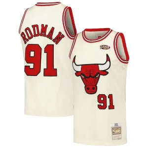Encantador Hermoso Dennis Rodman Chicago Bulls Chainstitch Swingman Jersey Cream