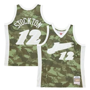Encantador Resistente John Stockton Utah Jazz Hardwood Classics 1998/99 Ghost Green Swingman Jersey Camo