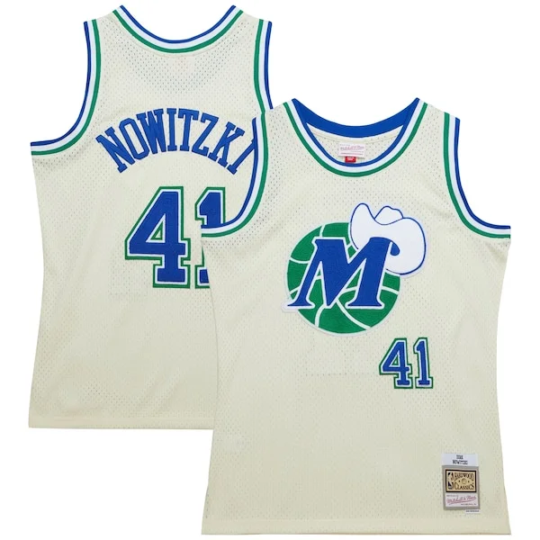 Exquisito Comodo Dirk Nowitzki Dallas Mavericks Chainstitch Swingman Jersey Cream