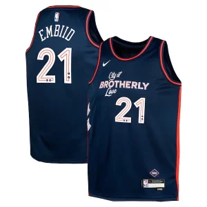 Fantástico Atractivo Joel Embiid Philadelphia 76ers Nike Youth Swingman Replica Jersey City Edition Navy