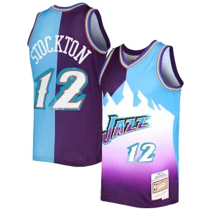 Fantástico Increíble Maravilloso John Stockton Utah Jazz Hardwood Classics 1996/97 Split Swingman Jersey Purple/Turquoise