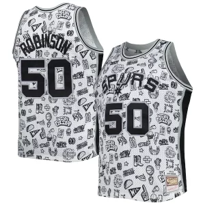 Fantástico Magnífico David Robinson San Antonio Spurs 1998/99 Hardwood Classics Doodle Swingman Player Jersey White