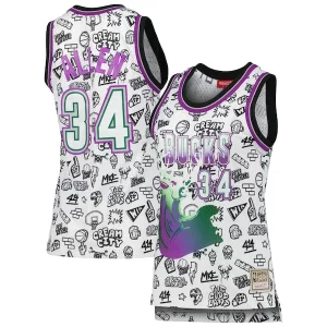 Fantástico Moderno Original Ray Allen Milwaukee Bucks Women's 1996 Doodle Swingman Jersey White
