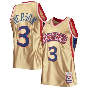 Genial Allen Iverson Philadelphia 76ers 75th Anniversary 1996/97 Hardwood Classics Swingman Jersey Gold