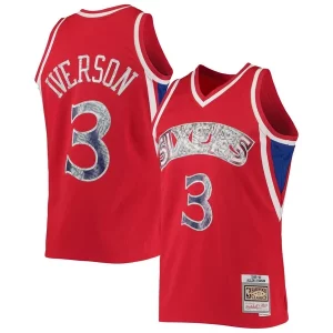 Genial Hermoso Clásico Allen Iverson Philadelphia 76ers 1996/97 Hardwood Classics NBA 75th Anniversary Diamond Swingman Jersey Red