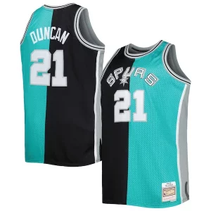 Increíble Atractivo Tim Duncan San Antonio Spurs Big & Tall Hardwood Classics 1998/99 Split Swingman Jersey Black/Teal