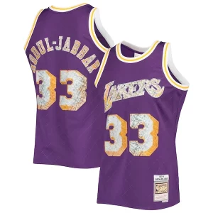 Increíble Kareem Abdul Jabbar Los Angeles Lakers 1996 97 Hardwood Classics NBA 75th Anniversary Diamond Swingman Jersey Purple