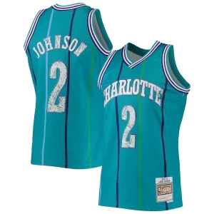 Increíble Larry Johnson Charlotte Hornets 1996/97 Hardwood Classics NBA 75th Anniversary Diamond Swingman Jersey Teal