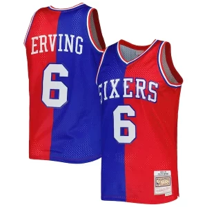 Lujoso Hermoso Julius Erving Philadelphia 76ers Hardwood Classics 1982/83 Split Swingman Jersey Royal/Red