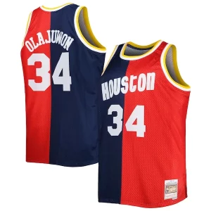 Magnífico Atractivo Cool Hakeem Olajuwon Houston Rockets Big & Tall Hardwood Classics 1993/94 Split Swingman Jersey Navy/Red