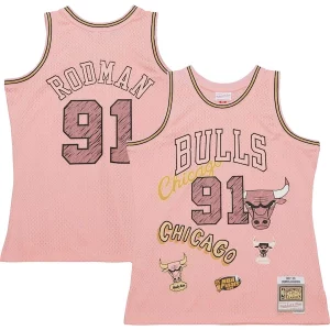 Magnífico Increíble Original Dennis Rodman Chicago Bulls 1997/98 Swingman Sidewalk Sketch Jersey Pink