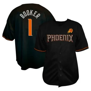 Moderno Robusto Elegante Devin Booker Phoenix Suns Profile Big & Tall Name & Number Button Up Jersey Black