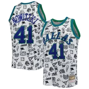Original Atractivo Dirk Nowitzki Dallas Mavericks 1998/99 Hardwood Classics Doodle Swingman Jersey White