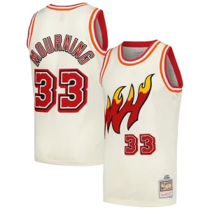 Original Bonito Alonzo Mourning Miami Heat Chainstitch Swingman Jersey Cream