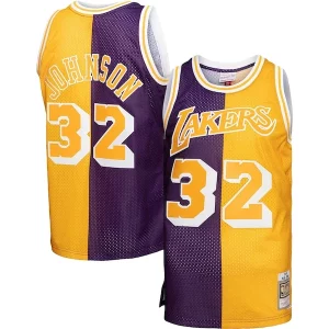 Original Magic Johnson Los Angeles Lakers Big & Tall Hardwood Classics 1984/85 Split Swingman Jersey Purple/Gold