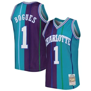 Perfecto Bonito Muggsy Bogues Charlotte Hornets Hardwood Classics 1992/93 Split Swingman Jersey Teal/Purple
