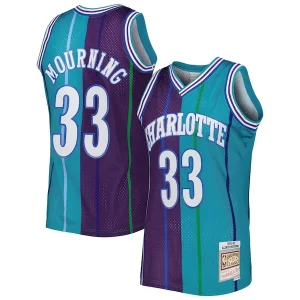 Resistente Exquisito Alonzo Mourning Charlotte Hornets Hardwood Classics 1992/93 Split Swingman Jersey Teal/Purple