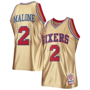 Resistente Moses Malone Philadelphia 76ers 75th Anniversary 1982/83 Hardwood Classics Swingman Jersey Gold
