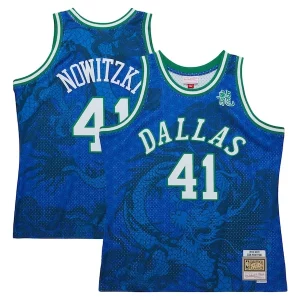Robusto Fantástico Dirk Nowitzki Dallas Mavericks 1998 2019 Hardwood Classics Asian Heritage 6.0 Swingman Throwback Player Jersey Blue