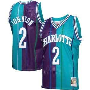 Robusto Larry Johnson Charlotte Hornets Hardwood Classics Split Swingman Jersey Teal/Purple