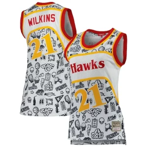 Sofisticado Clásico Dominique Wilkins Atlanta Hawks Women's 1986 Doodle Swingman Jersey White