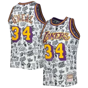 Sofisticado Magnífico Genial Shaquille O'Neal Los Angeles Lakers 1996/97 Hardwood Classics Doodle Swingman Jersey White
