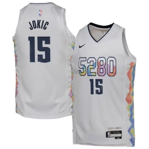 Sofisticado Versátil Nikola Jokic Denver Nuggets Nike Youth 2024/25 Swingman Player Jersey City Edition White