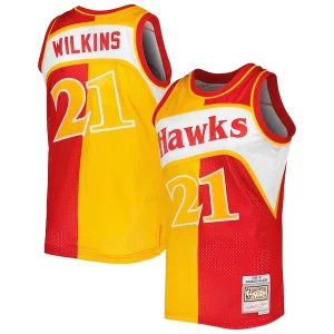 Único Dominique Wilkins Atlanta Hawks Hardwood Classics 1986/87 Split Swingman Jersey Yellow/Red