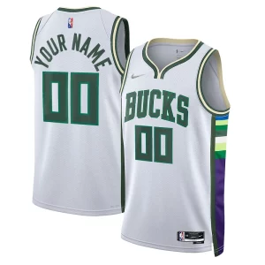 Único Milwaukee Bucks Nike 2021/22 Swingman Custom Jersey City Edition White