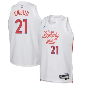 Único Sofisticado Increíble Joel Embiid Philadelphia 76ers Nike Youth 2022/23 Swingman Jersey City Edition White